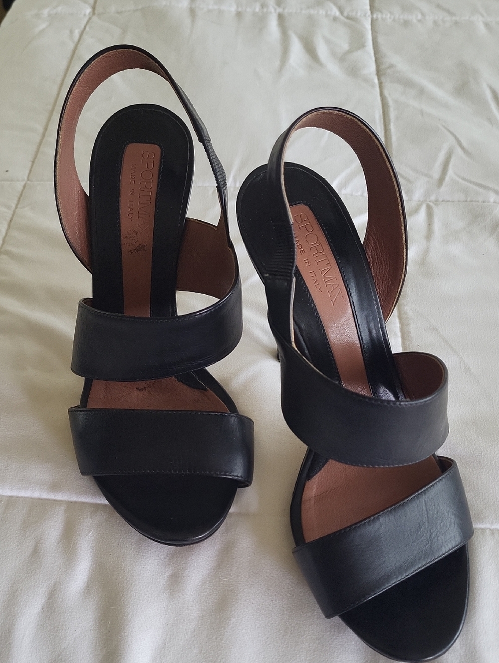 Sportmax Black Leather Double-Strap Slingback Heels